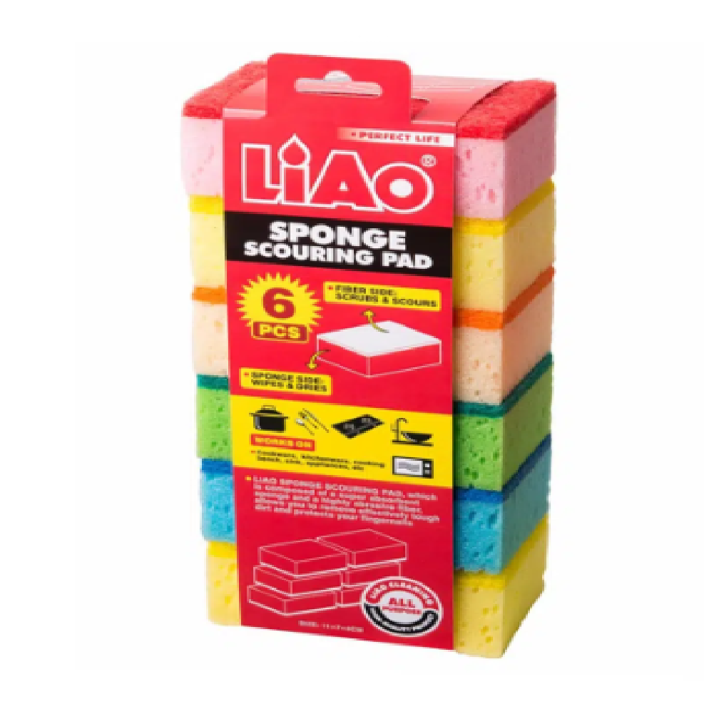 LIAO Sponge With Scouring Pad 6PC/Pack